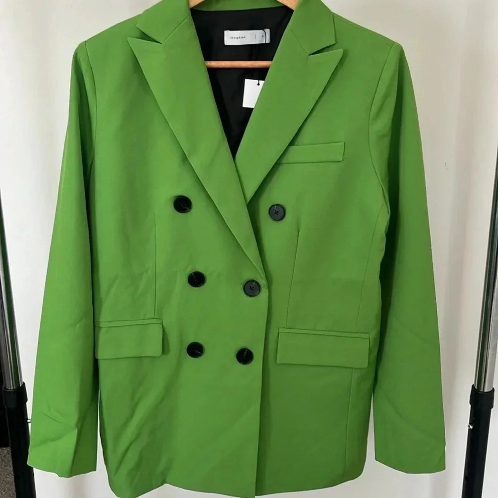 Seraphina Women’s Blazer size Small Double Breasted lime Green 90’s Maximalist